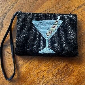Vintage 1990’s  Liz Claiborne Black Beaded Wristlet with Martini Design